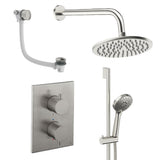 UK Bathroom Store Concealed Shower Set Brushed Nickel / Wall Arm / 200mm Crosswater Crossbox Shower Set 10 - 3 Outlet with Fixed Overhead Shower, Slide Rail Kit and Overflow Bath Filler Waste