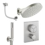 UK Bathroom Store Concealed Shower Set Brushed Nickel Crosswater Crossbox Push Shower Set 9 - 3 Outlet with Revive Steel Overhead Shower, Pencil Handset and Oveflow Bath Filler Waste