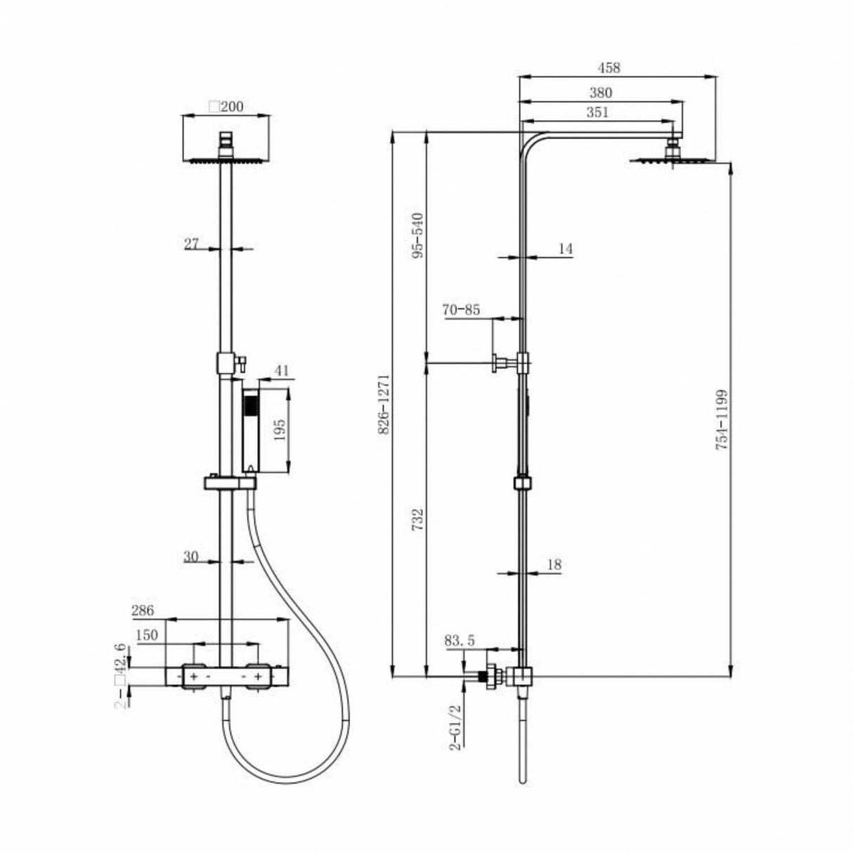 Aquarius Bathrooms Exposed Shower Set Aquarius RainLux Cool Touch Adjustable Square Exposed Shower Valve and Kit