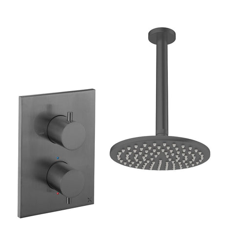UK Bathroom Store Concealed Shower Set Slate / Ceiling Arm / 200mm Crosswater Crossbox Shower Set 1 - 1 Outlet with Fixed Overhead Shower