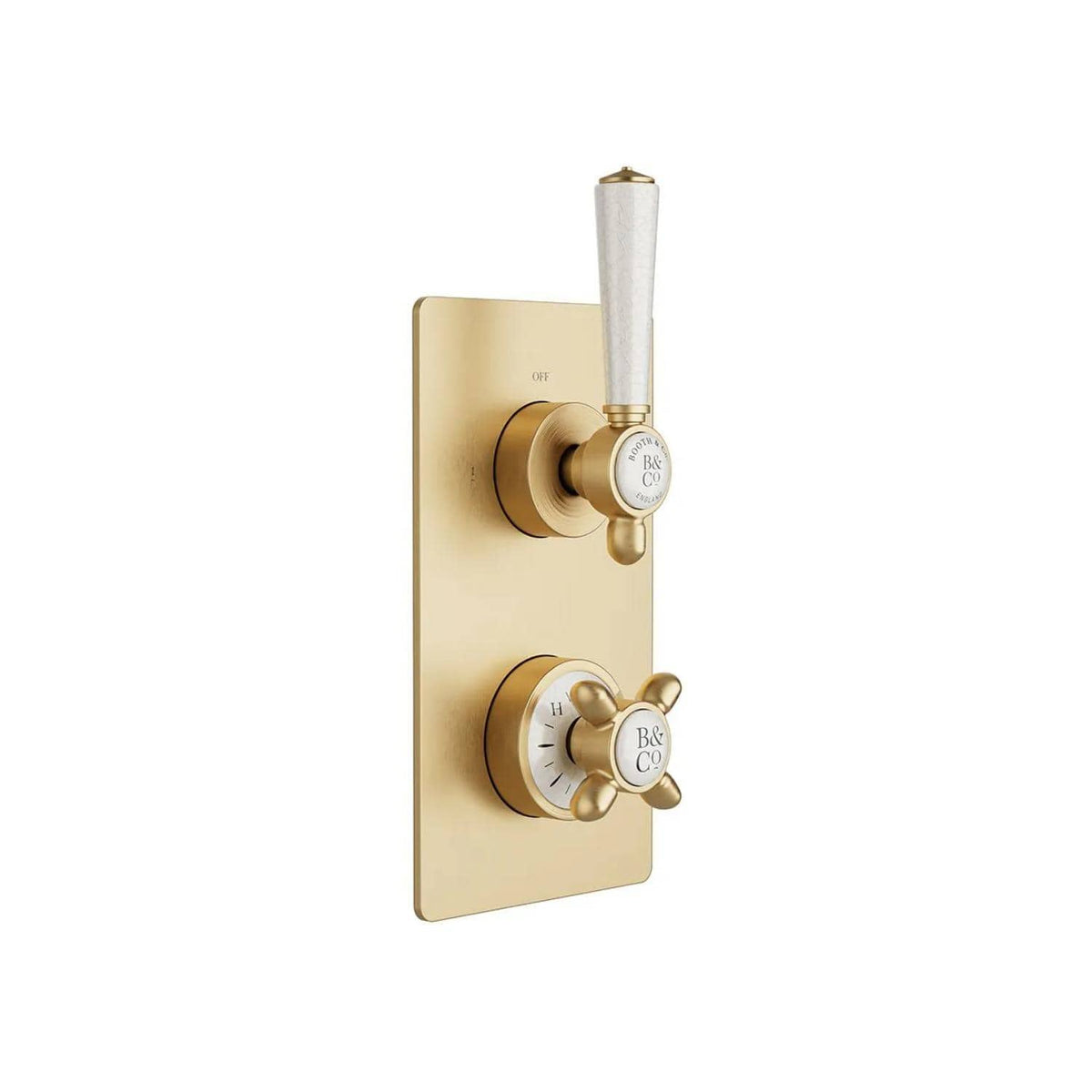 Vado Concealed Shower Valve Brushed Brass/Crackled White Booth & Co. Axbridge 1 Outlet, 2 Handle Concealed Thermostatic Shower Valve