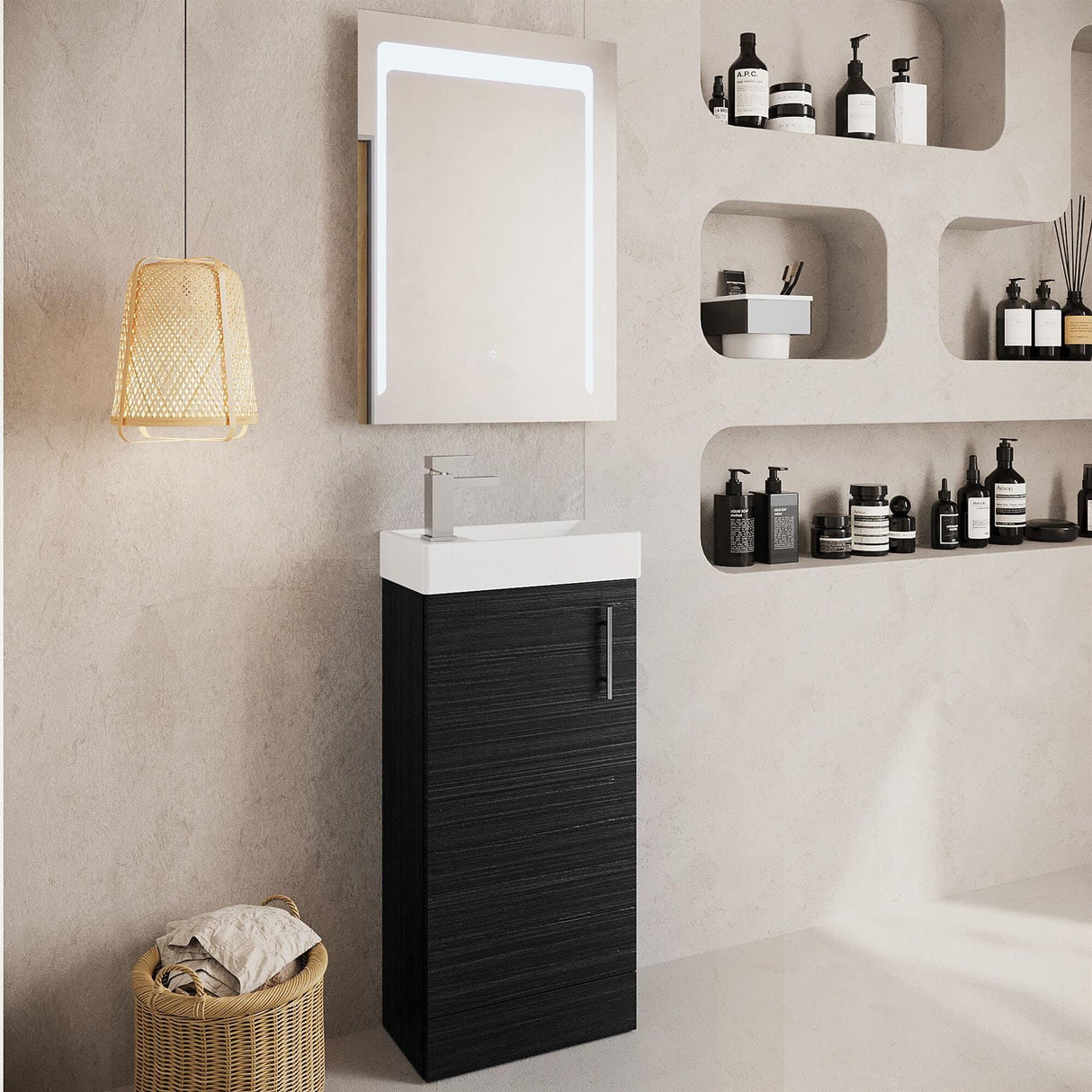 Aquarius Bathrooms Cloakroom Vanity Unit Charcoal Aquarius Byron 400mm Floor Standing 1 Door Cloakroom Vanity Unit with 1 Tap Hole Basin