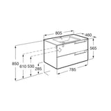 Roca Wall Mounted Vanity Unit Roca Aleyda 800mm Wall Mounted Two Drawer Vanity Unit with Basin