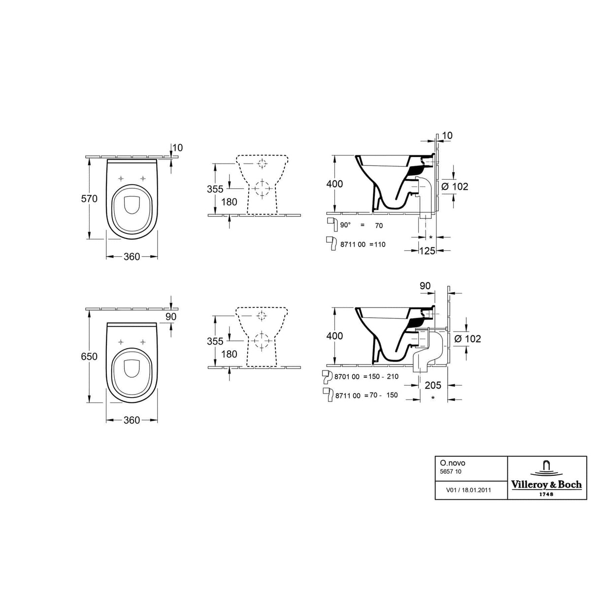 Villeroy & Boch Back to Wall Toilet Villeroy & Boch O.novo Back to Wall Toilet with Soft Close Seat