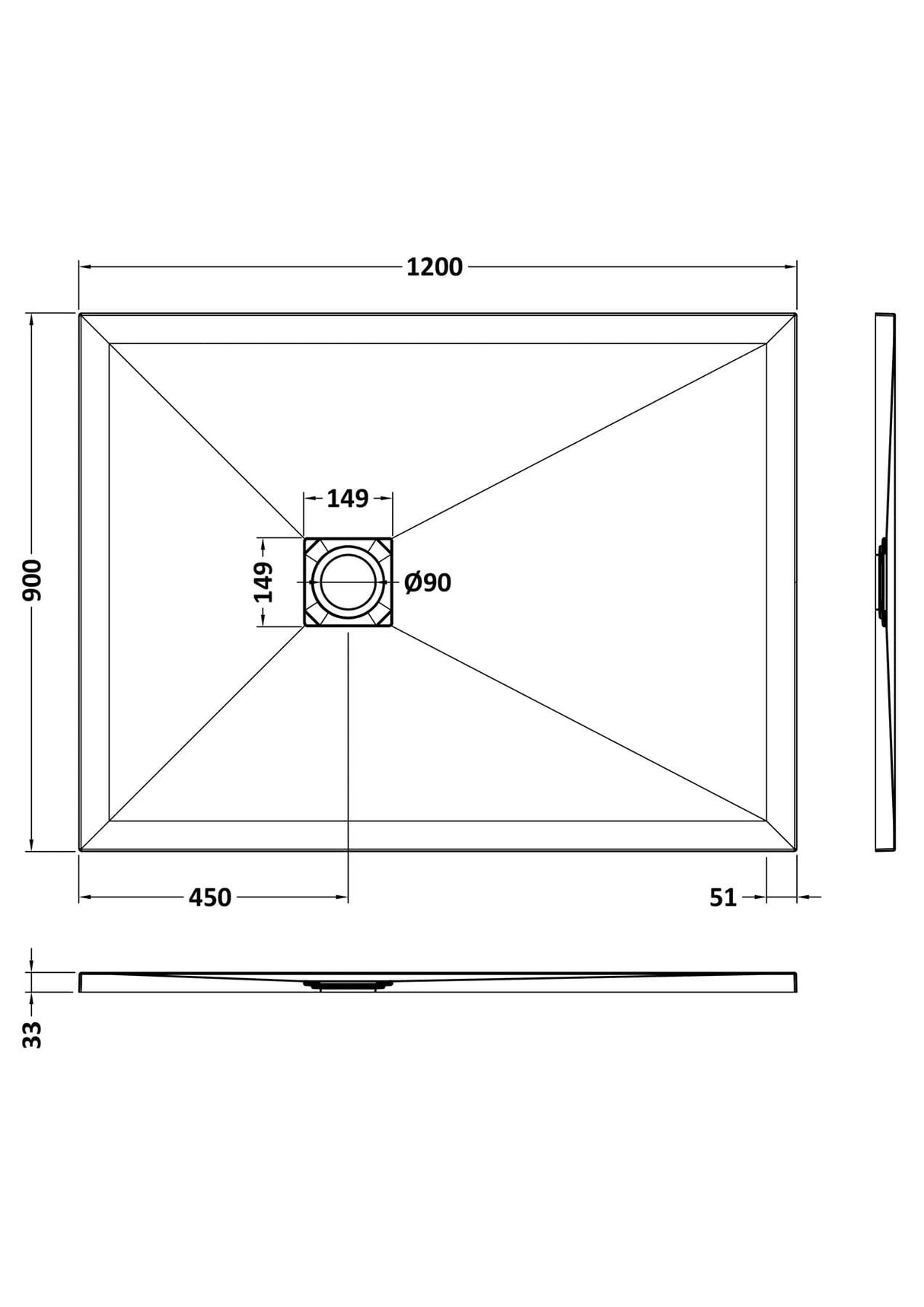 UK Bathroom Store Rectangle Shower Tray 1200x900mm Aquarius Urbano Slimline 33mm Slate Effect Rectangular Stone Resin Shower Tray in White Slate