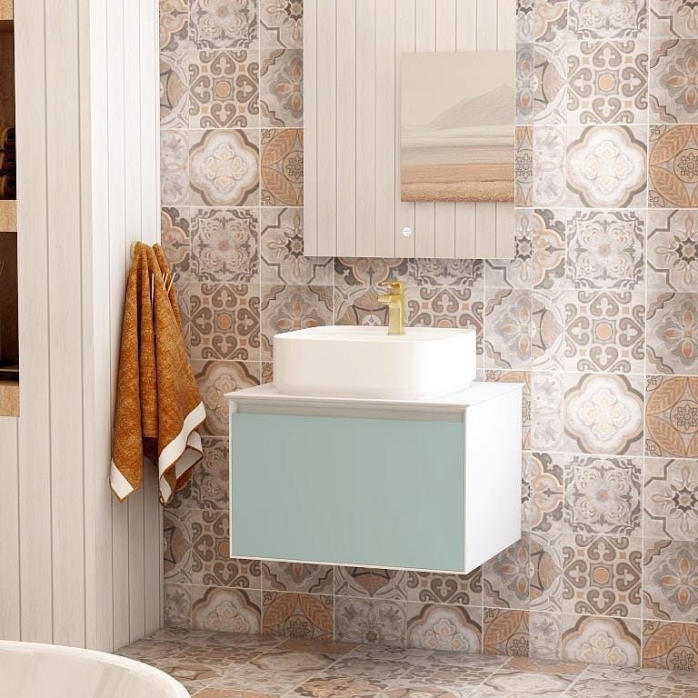 Imex Wall Mounted Vanity Unit Duck Egg Blue Imex Essence Wall Mounted 600mm Single Drawer Vanity Unit with Worktop and  1 Tap Hole Basin