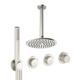 UK Bathroom Store Concealed Shower Set Brushed Nickel / Ceiling Arm / 200mm Crosswater Module Shower Set 8 - 2 Outlet with Pencil Handset and Overhead Shower
