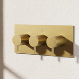 Crosswater Concealed Shower Valve Brushed Brass Crosswater MPRO 3 Outlet, 3 Handle Landscape Concealed Thermostatic Shower Valve