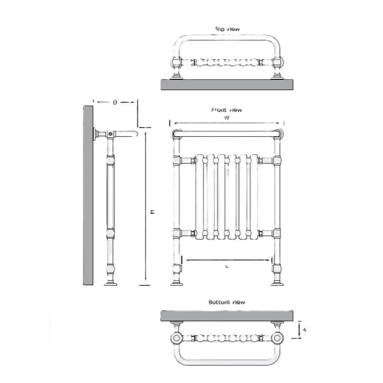 Eastbrook Inset Radiator Eastbrook Ampney Vertical Traditional Radiator Heated Towel Rail - 940mm x 674mm - Chrome