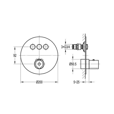 Flova Concealed Shower Valve Flova Allore 3 Outlet GoClick Finishing Set in Diamond Chrome