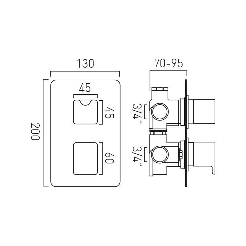 Vado Concealed Shower Valve Vado Phase 2 Outlet, 2 Handle Vertical Thermostatic Shower Valve in Chrome