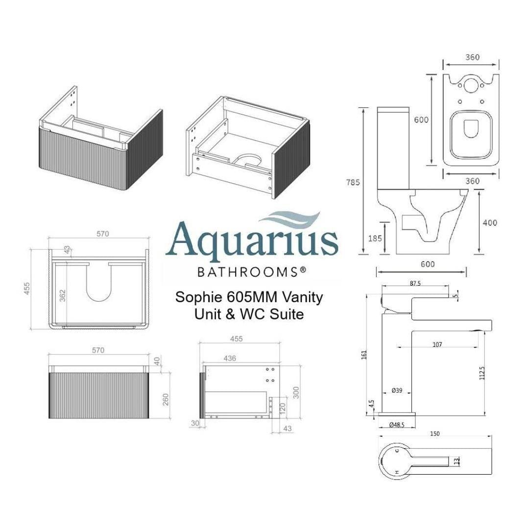 Aquarius Bathrooms Suites Aquarius Sophie 605mm Wall Hung Vanity Unit, Close Coupled Toilet, Tap and Fittings Bundle