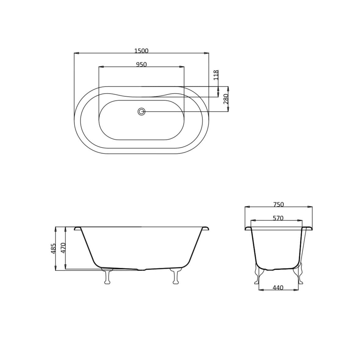 Burlington Roll Top and Slipper Freestanding Bath Burlington Windsor Double Ended Traditional Freestanding Roll Top Bath with Chrome Feet  - 1500 x 750mm