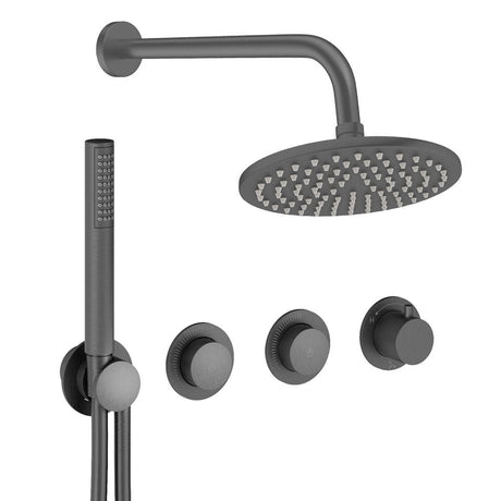 UK Bathroom Store Concealed Shower Set Slate / Wall Arm / 200mm Crosswater Module Shower Set 8 - 2 Outlet with Pencil Handset and Overhead Shower