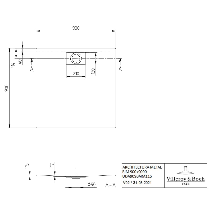 Villeroy & Boch Square Shower Tray Villeroy & Boch Architectura Metalrim Square Shower Tray in Alpin White