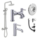 Aquarius Bathrooms Exposed Shower Set Chrome Aquarius RF-Series Complete Shower Brassware Pack with Basin Mixer, Bath Mixer & Exposed Shower