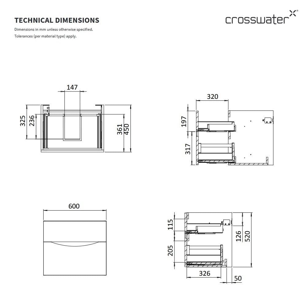 Crosswater Wall Mounted Vanity Unit Crosswater Glide II Wall Mounted Two Drawer Vanity Unit with Basin