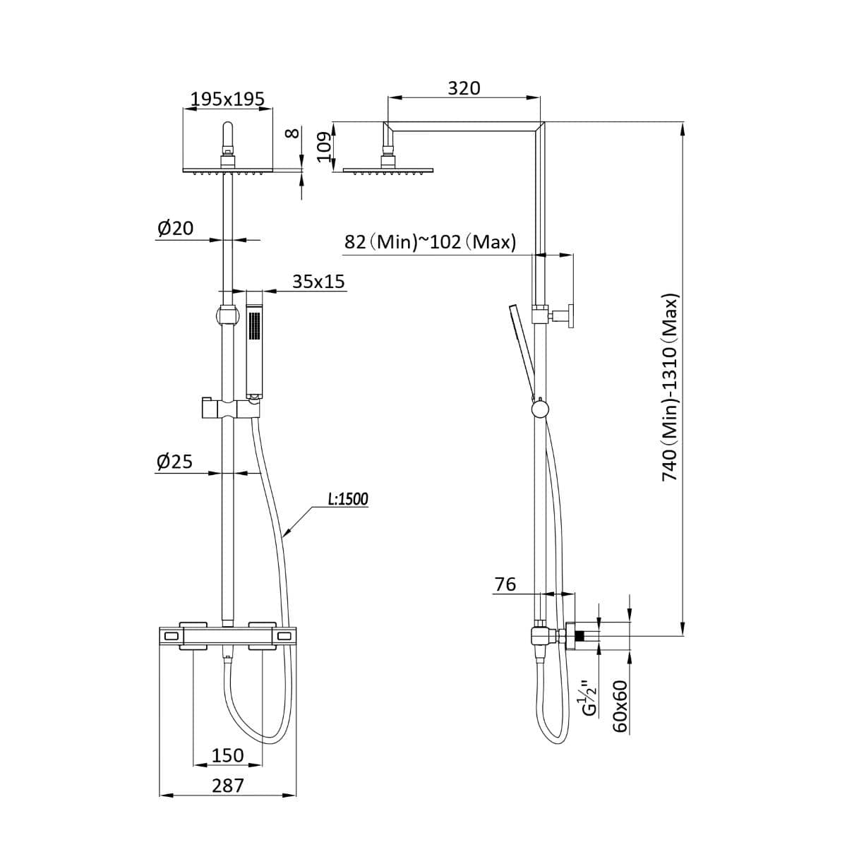 Crosswater Exposed Shower Set Crosswater Atoll Square Exposed Thermostatic Shower Set in Chrome