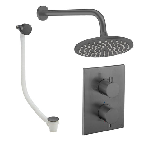 UK Bathroom Store Concealed Shower Set Slate / Wall Arm / 200mm Crosswater Crossbox Shower Set 7 - 2 Outlet with Fixed Overhead Shower and Overflow Bath Filler Waste