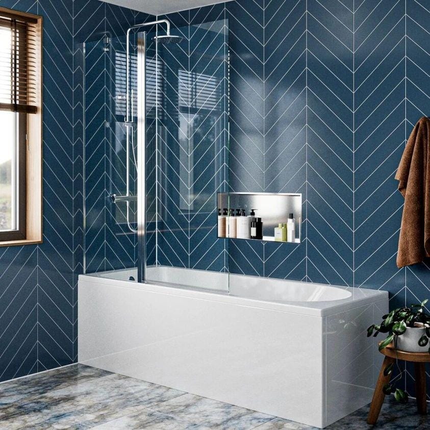 Crosswater Bath Screen Chrome Crosswater Clear 6 Double Panel Hinged Bath Screen