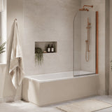 Aquarius Bathrooms Bath Screen Brushed Bronze Aquarius LevAqua Curved 6mm Hinged Bath Screen 1400 x 800mm