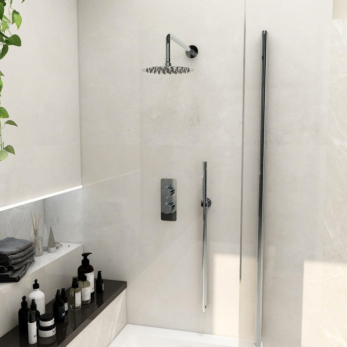 Imex Concealed Shower Set Chrome Imex Ravine 2 Handle, 2 Outlet Shower Set with 200mm Rainfall Shower Head, Pencil Handset and Hose