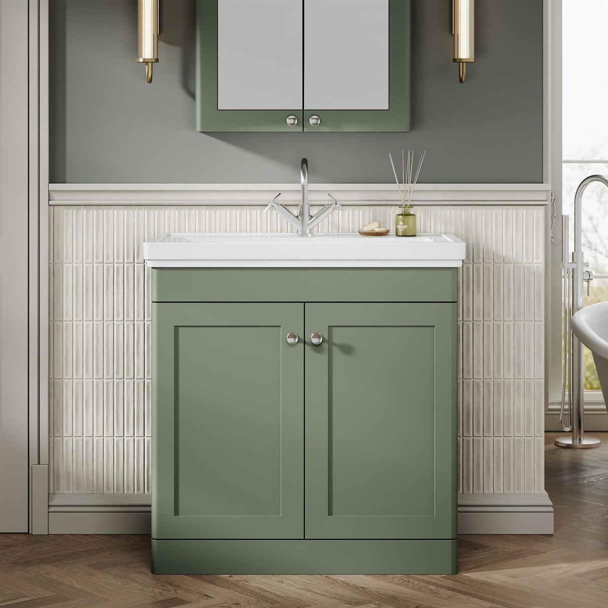 Aquarius Bathrooms Floor Standing Vanity Unit Green / 1 Aquarius Leighton 800mm Floor Standing Two Door Vanity Unit with Basin