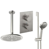UK Bathroom Store Concealed Shower Set Brushed Nickel / Ceiling Arm / 300mm Crosswater Crossbox Shower Set 4 - 2 Outlet with Riser Rail Kit and Fixed Overhead Showerhead