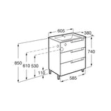 Roca Aleyda Compact 600mm Floor Standing Three Drawer Vanity Unit with Basin