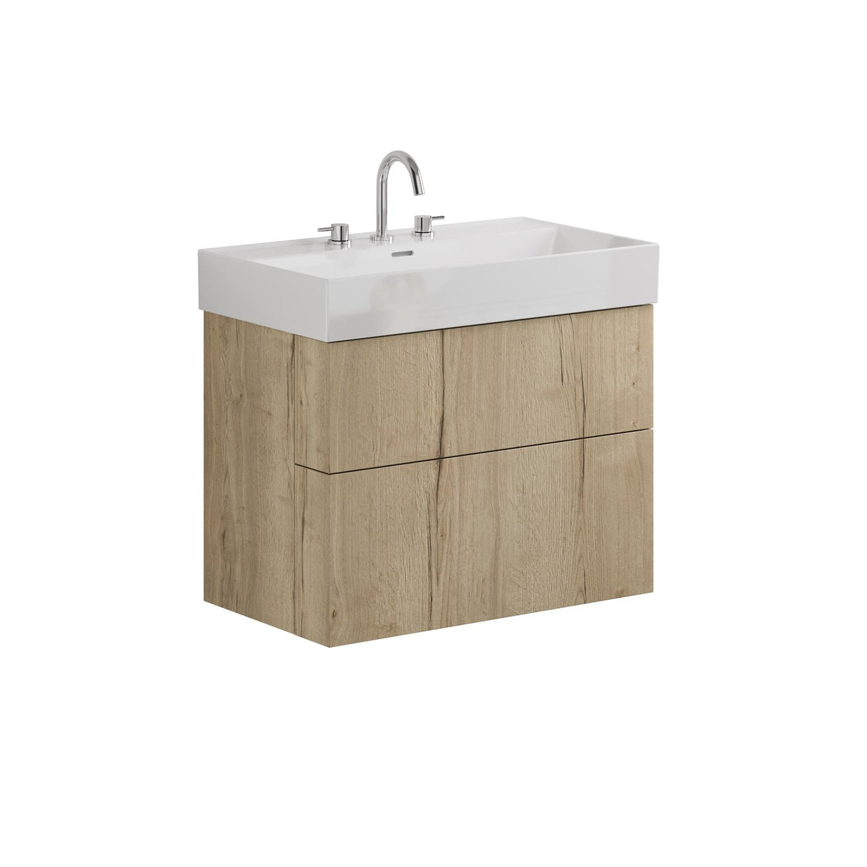 Crosswater Wall Mounted Vanity Unit Windsor Oak / 3 Hole Crosswater Avenue Vanity Unit with Basin - 800mm - Two Drawer - Wall Mounted