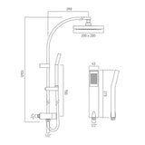 VADO Shower Riser Rail Vado Square Rigid Riser Shower Kit with Diverter and Integrated Outlet in Chrome