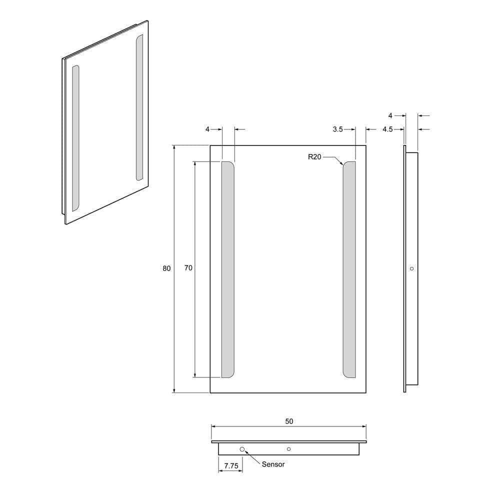 Crosswater Illuminated Mirror Crosswater Elite 50 Back Lit Illuminated LED Mirror - 500 x 800mm