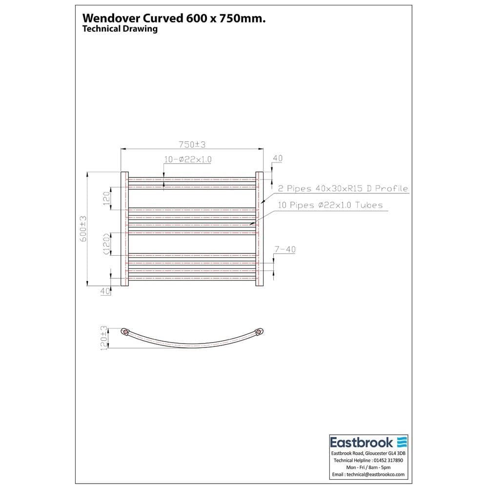 Eastbrook Ladder Rail Eastbrook Wendover Curved Vertical Heated Towel Rail in Chrome