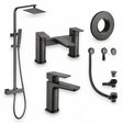 Aquarius Bathrooms Exposed Shower Set Gunmetal Grey Aquarius Hydro Complete Shower Brassware Pack with Basin Mixer, Bath Mixer & Round Exposed Shower