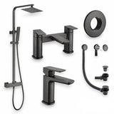 Aquarius Bathrooms Exposed Shower Set Gunmetal Grey Aquarius Hydro Complete Shower Brassware Pack with Basin Mixer, Bath Mixer & Round Exposed Shower