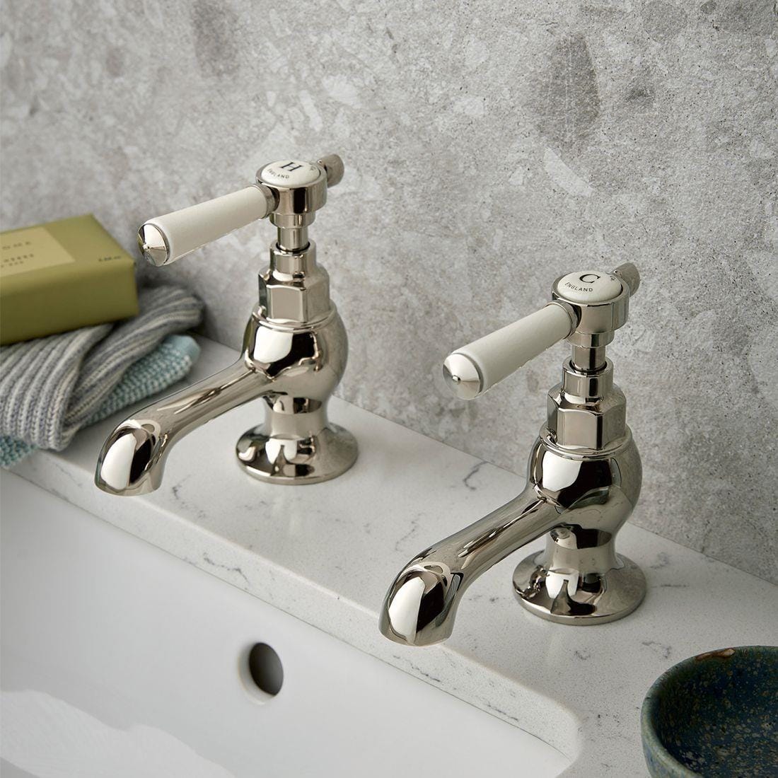 Vado Pillar Basin Tap Bright Nickel Booth & Co. Axbridge Lever Basin Pillar Taps (Pair)