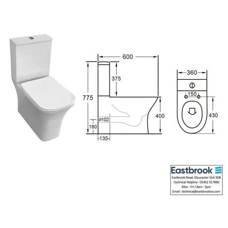 Eastbrook Close Coupled Toilet Eastbrook Beddington Rimless Close Coupled Toilet with Eco Vortex Flush and Soft Close Seat