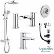 Aquarius Bathrooms Exposed Shower Set Chrome Aquarius Hydro Complete Shower Brassware Pack with Basin Mixer, Bath Mixer & Round Exposed Shower