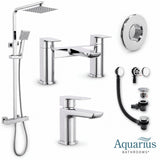 Aquarius Bathrooms Exposed Shower Set Chrome Aquarius Hydro Complete Shower Brassware Pack with Basin Mixer, Bath Mixer & Round Exposed Shower