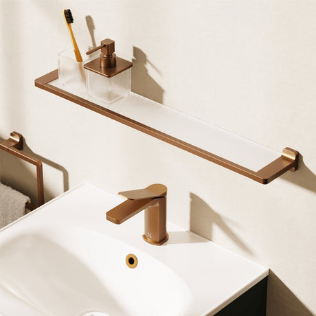 Crosswater Shelf Brushed Bronze Crosswater Rotar Shelf, Soap Dispenser and Tumbler Holder