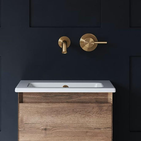 Saneux Wall Mounted Basin Tap Saneux Cos Wall Mounted 2 Hole Basin Mixer Tap in Brushed Brass