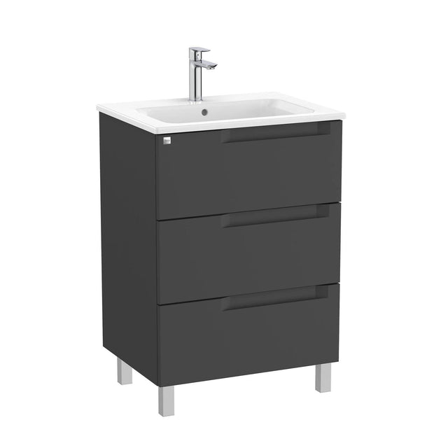 Roca Wall Mounted Vanity Unit Matt Black Roca Aleyda 600mm Floor Standing Three Drawer Vanity Unit with Basin