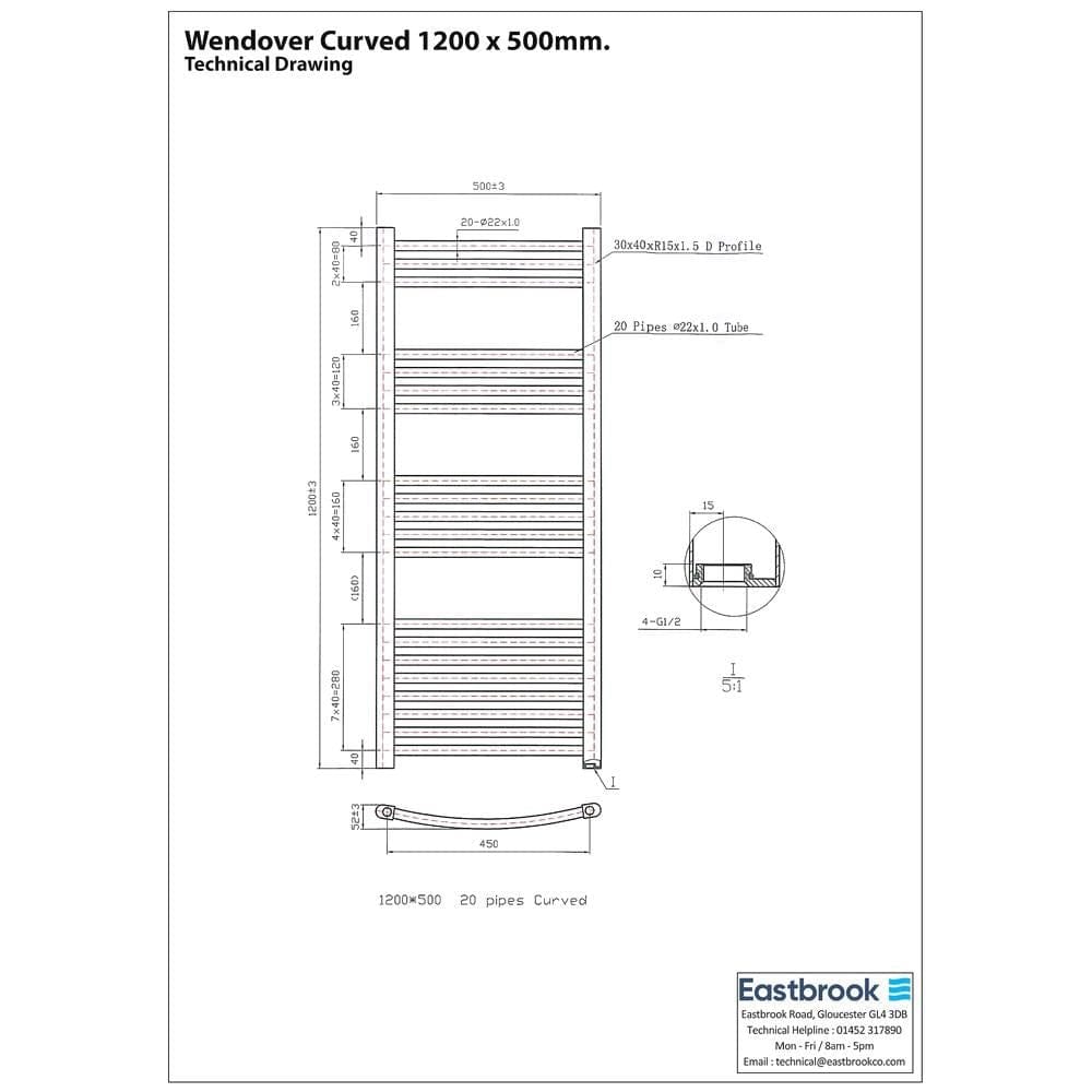 Eastbrook Wendover Curved Vertical Heated Towel Rail in Chrome