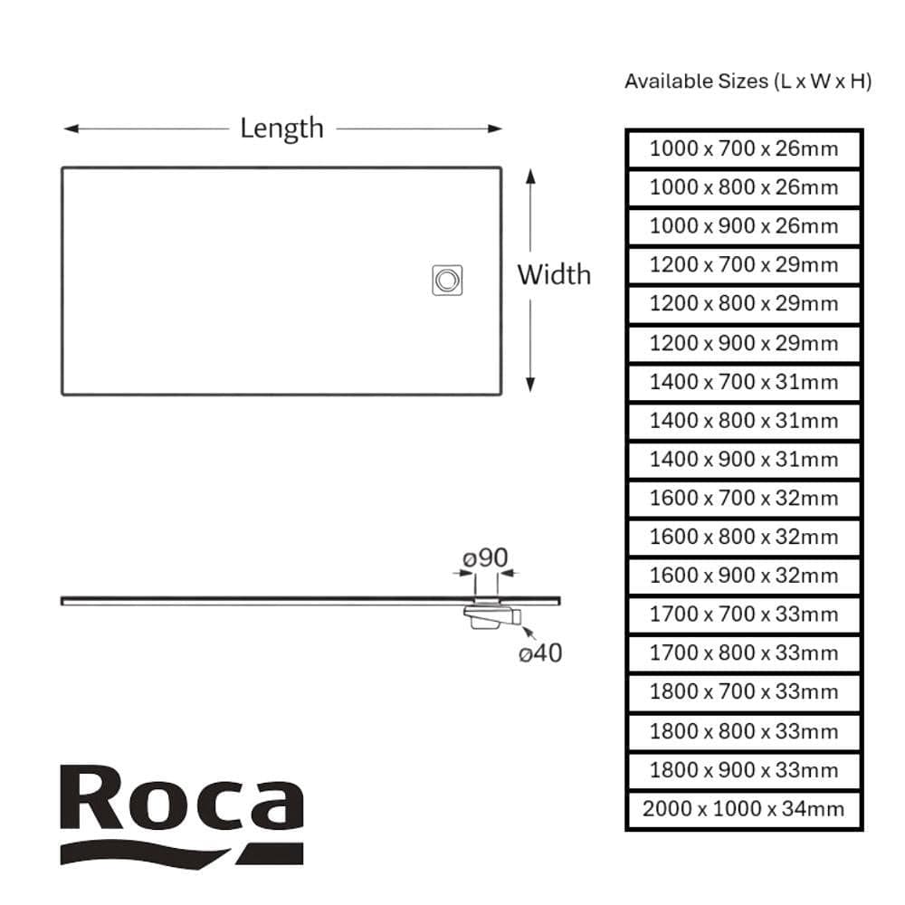 Roca Rectangle Shower Tray ROCA Terran-N Superslim Stonex® Rectangular Shower Tray with Twist Colour Match Waste Cover