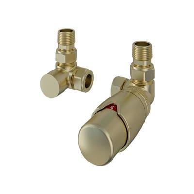Eastbrook Radiator Valve Brushed Brass Eastbrook Darlington Corner Thermostatic Radiator Valve with Lockshield (Pair)