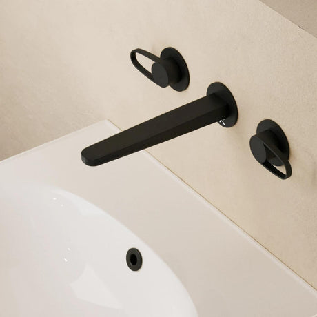 Crosswater Wall Mounted Basin Tap Matt Black Crosswater Lazo 3 Hole Wall Mounted Basin Mixer Tap