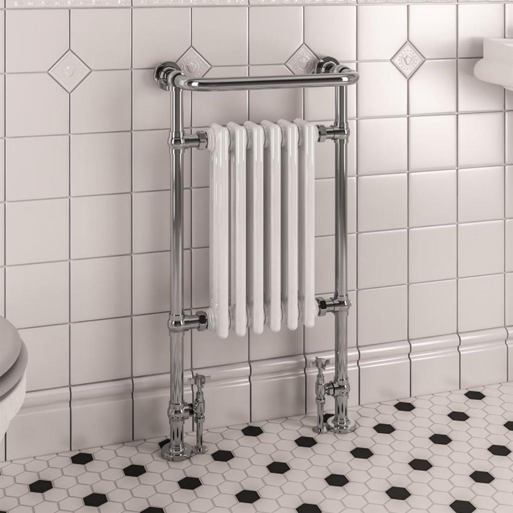 Eastbrook Inset Radiator Central Heating Eastbrook Isbourne Straight Vertical Traditional Radiator in Gloss White/Chrome