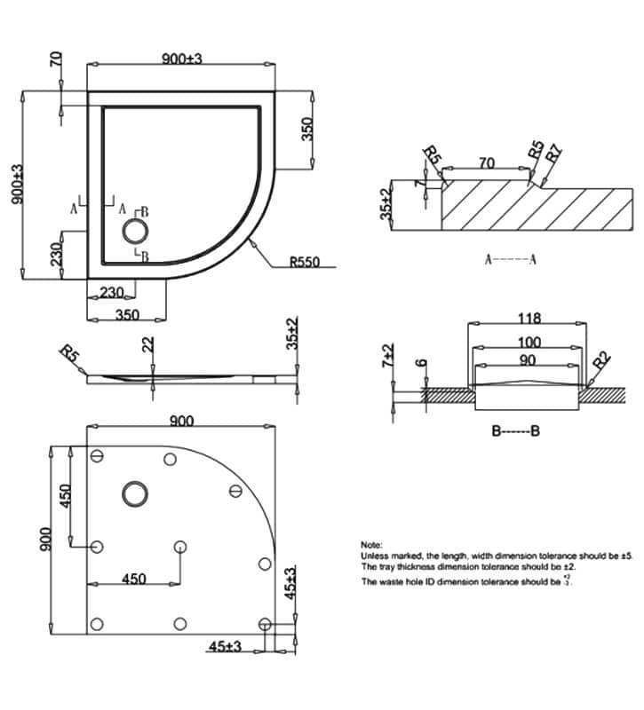 Crosswater Quadrant Shower Tray Crosswater 35mm Acrylic Quadrant Shower Tray - 900 x 900mm in White