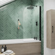 Aquarius Bathrooms Bath Screen Matt Black Aquarius LevAqua Curved 6mm Hinged Bath Screen 1400 x 800mm