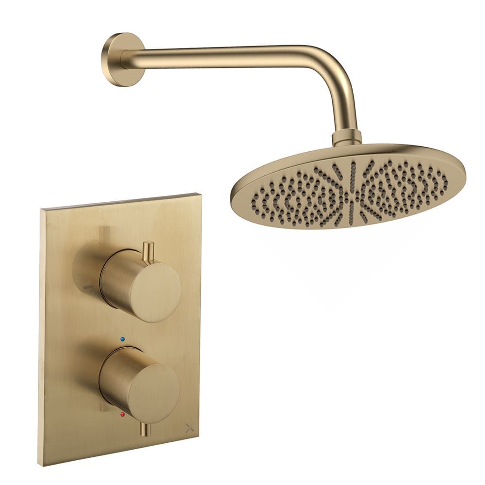 UK Bathroom Store Concealed Shower Set Brushed Brass / Wall Arm / 300mm Crosswater Crossbox Shower Set 1 - 1 Outlet with Fixed Overhead Shower